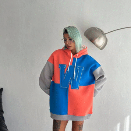 W Nakış İşlemeli Kapüşonlu Sweatshirt Mavi