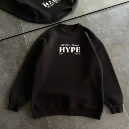 Üç İplik Bisiklet Yaka Baskılı SweatShirt Siyah