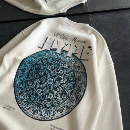 Üç İplik Bisiklet Yaka Baskılı SweatShirt Beyaz