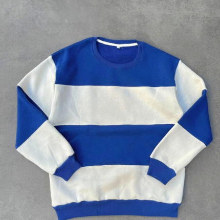 Parçalı Bisiklet Yaka Baskılı SweatShirt Mavi