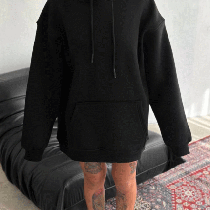 Kapşonlu Üç İplik Penye Basic SweatShirt Siyah