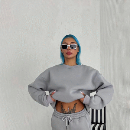 Kışlık Bisiklet Yaka Üç İplik Basic SweatShirt Gri
