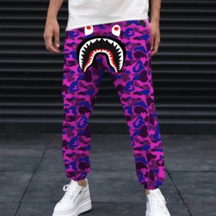 Unisex Pubg Bape X Shark Eşofman Altı Mor