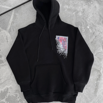 Uzun Kol Kapşonlu Ön Ve Arka Baskılı SweatShirt Siyah