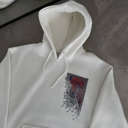 Uzun Kol Kapşonlu Ön Ve Arka Baskılı SweatShirt Beyaz