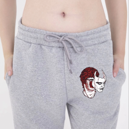 Lastikli Baskılı Eşofman Pantolon Gri
