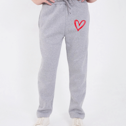 Oversize Boru Paça Baskılı Eşofman Pantolon Gri
