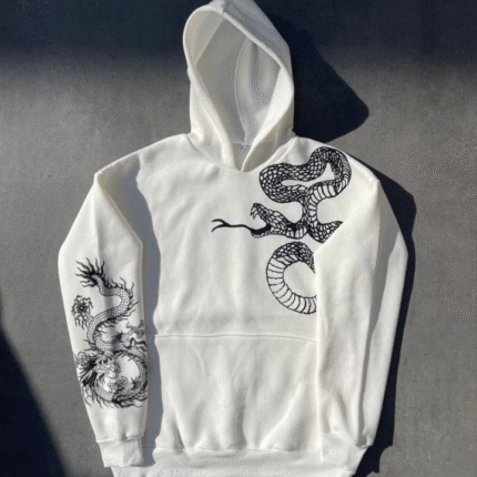Uzun Kol Kapşonlu Baskılı SweatShirt Beyaz