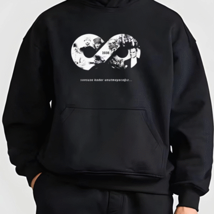 Kasıma Özel Üç İplik Kapşonlu Baskılı SweatShirt Siyah