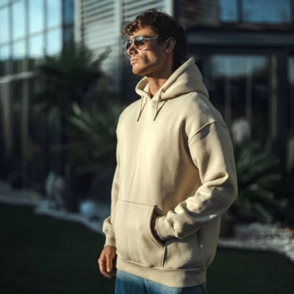 Üç İplik Penye Kapşonlu Basic SweatShirt Bej