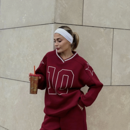 V Yaka Üç İplik Sweat Takım Bordo