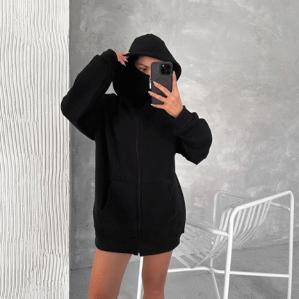 Samuray ZIP Fermuarlı Kapüşonlu SweatShirt Siyah