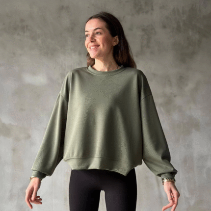 Osy Modal Yumuşak Dokulu Kumaş Bisiklet Yaka Oversize Sweatshirt Haki