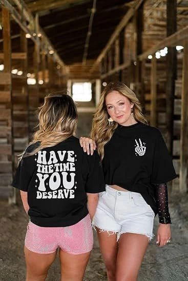 Bisiklet Yaka Kısa Kol Baskılı Tshirt Siyah