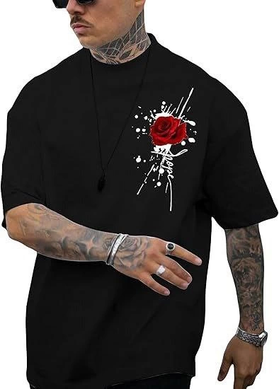 Erkek Bisiklet Yaka Kısa Kol Baskılı Tshirt Siyah