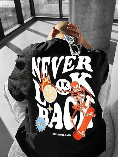 Erkek Bisiklet Yaka Kısa Kol Baskılı Tshirt Siyah