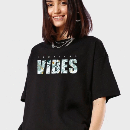 Baskılı Oversize Tshirt Siyah