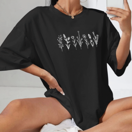 Baskılı Oversize Tshirt Siyah
