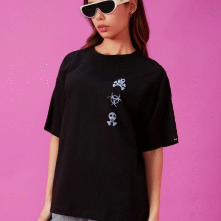 Baskılı Oversize Tshirt Siyah