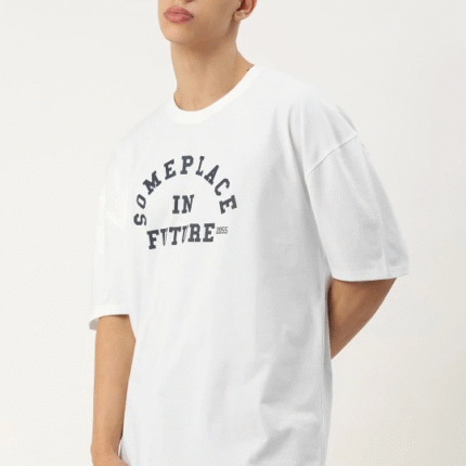 Erkek Baskılı Oversize Tshirt Beyaz