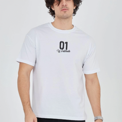 Erkek Bisiklet Yakalı Baskılı TShirt Beyaz