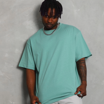 Unisex Oversize Düz Bisiklet Yaka TShirt Mint Yeşili