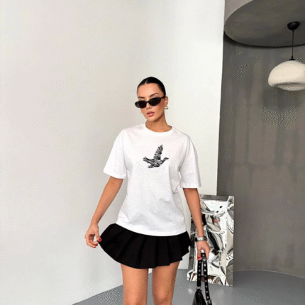 Kısa Kol Baskılı Tshirt Beyaz