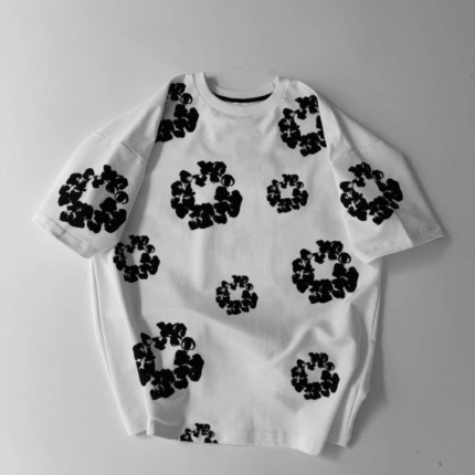 Ön Ve Arka Baskılı Oversize Bisiklet Yaka Tshirt Beyaz