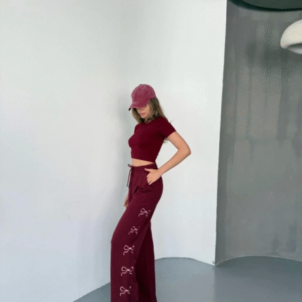 Osy Modal Yumuşak Dokulu Kumaş Nakış Işlemeli Rahat Bol Paça Eşofman Pantalon Bordo