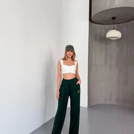 Osy Modal Yumuşak Dokulu Kumaş Nakış Işlemeli Rahat Bol Paça Eşofman Pantalon Haki