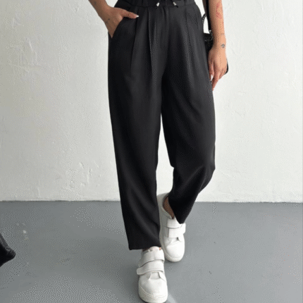 Yüksel Bel Rahat Paça Pantalon Siyah