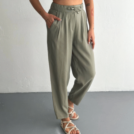 Yüksel Bel Rahat Paça Pantalon Su Yeşili