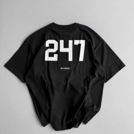 Baskılı Oversize Bisiklet Yaka Tshirt Siyah