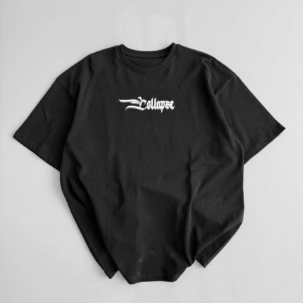 Baskılı Oversize Bisiklet Yaka Tshirt Siyah