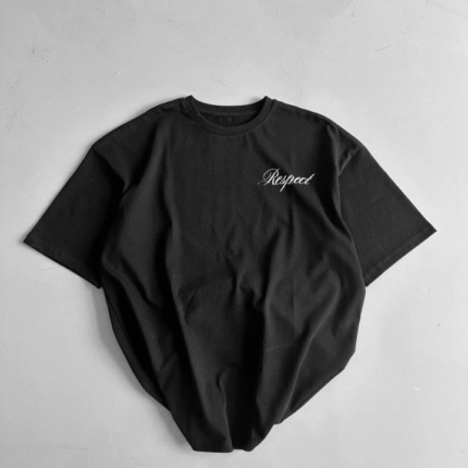 Baskılı Oversize Bisiklet Yaka Tshirt Siyah