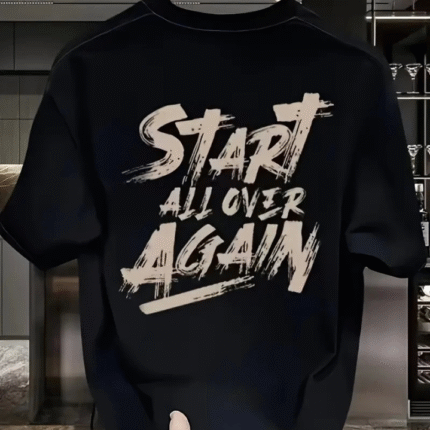 Baskılı Oversize Bisiklet Yaka Tshirt Siyah