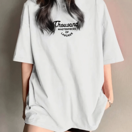 Thousand Baskılı Oversize Bisiklet Yaka Tshirt Beyaz