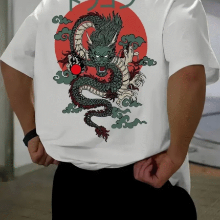 Baskılı Oversize Bisiklet Yaka Tshirt Beyaz