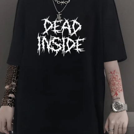 Baskılı Oversize Bisiklet Yaka Tshirt Siyah