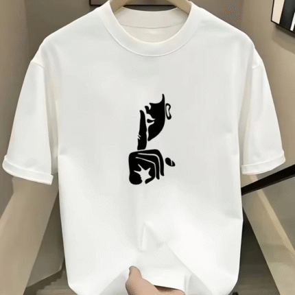 Rahat Bisiklet Yaka Tişört, Yaratıcı Karikatür Baskı Yumuşak Polyester, Her Mevsim Giyilebilir Beyaz
