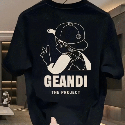 Geniş Kesim Pamuklu Tişört GANDHI The Project Baskılı, Siyah, Rahat Kesim, Kısa Kollu, Günlük Kıyafet, Her Gün Giyilebilecek Tişört Siyah