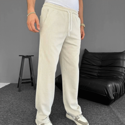 Su Yolu Çizgili Cepli Pantalon Bej