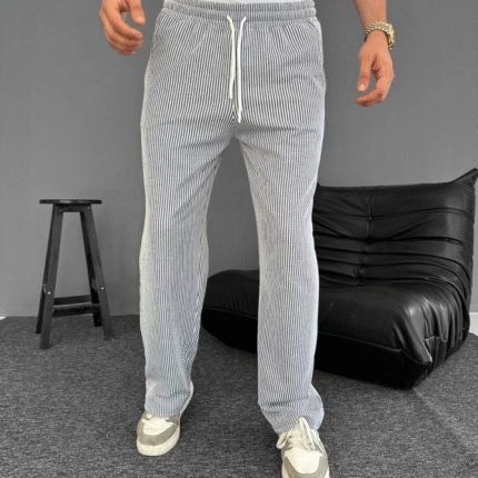 Su Yolu Çizgili Cepli Pantalon Gri