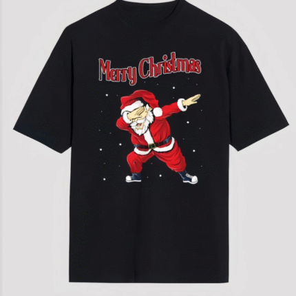Merry Christmas Baskılı Noel Babalı Tshirt Siyah