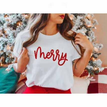 Merry Baskılı Tshirt Beyaz