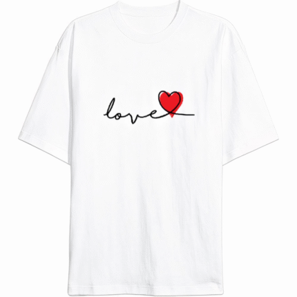 Sevgililer Günü İçin Özel Tasarım Love Baskılı Tshirt Beyaz
