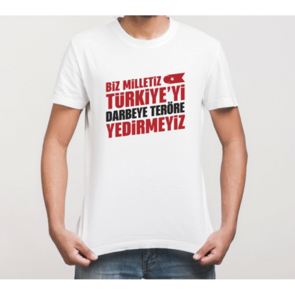 Temmuza Özel Tasarım YEDİRMEYİZ Baskılı Tshirt Beyaz
