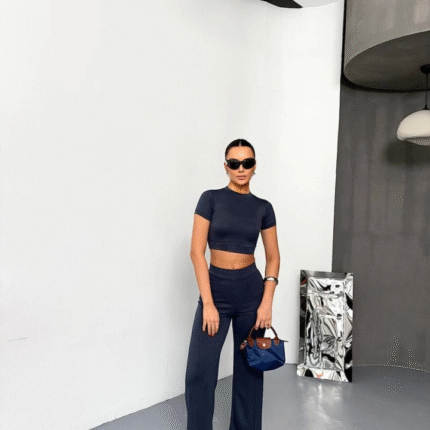 Osy Modal Yumuşak Dokulu Kumaş Kısa Kollu Crop Alt Ispanyol Paça Pantalon Ikili Takım Füme