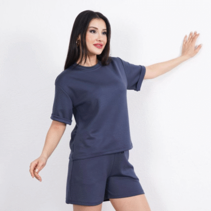Osy Modal Yumuşak Dokulu Kumaş Bisiklet Yaka Tshirt Kısa Şort İkili Takım Antrasit