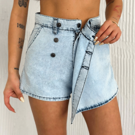 Kot Jeans Kesimetrik Kesim Cepli Şortlu Etek Gri